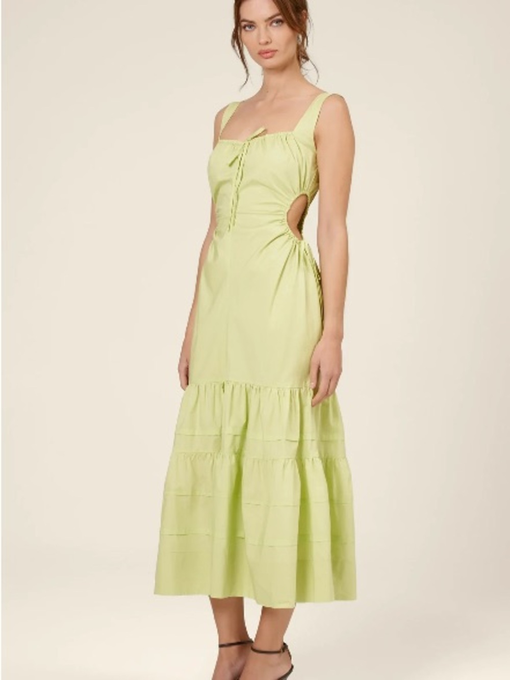 NICHOLAS BETTY DRESS - LIMEADE like green Cutout Tiered Midi Dress 100% cotton 4